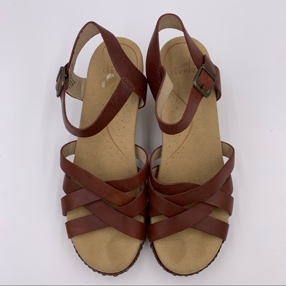 Dansko Brown Leather Wedge Sandals - Picture 3 of 12